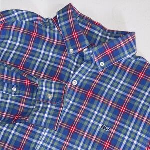 Vineyard Vines Slim Fit Whale Shirt Mens Medium Blue Green Red Plaid Button Down